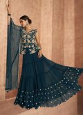 Embroidered Pure Georgette Teal Designer Palazzo Salwar Suit - 1