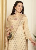 Embroidered Pure Silk Beige Trendy Salwar Suit - 1