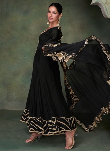 Embroidered Pure Silk Black Gown