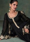 Embroidered Pure Silk Black Gown - 2
