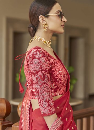 Embroidered Rangoli Red Contemporary Saree