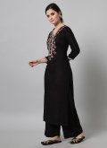 Embroidered Rayon Black Party Wear Kurti - 1