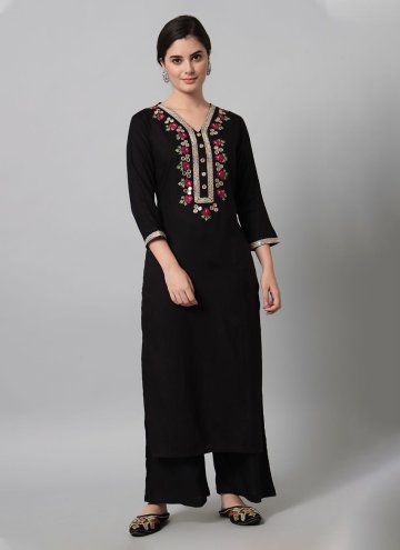 Embroidered Rayon Black Party Wear Kurti