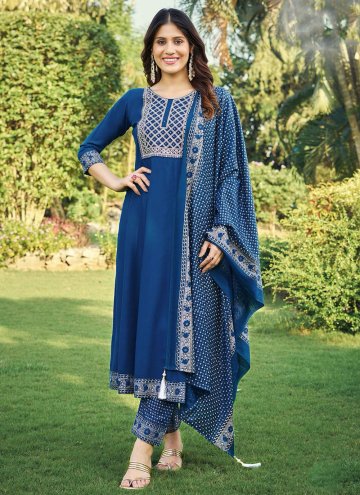 Embroidered Rayon Blue Salwar Suit