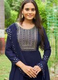 Embroidered Rayon Navy Blue Gown - 1