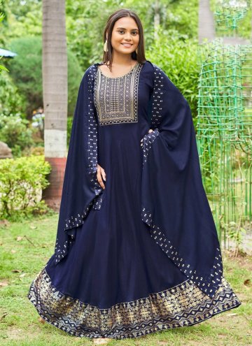 Embroidered Rayon Navy Blue Gown