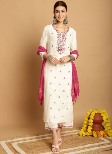 Embroidered Rayon Off White Salwar Suit