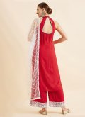 Embroidered Rayon Red Palazzo Suit - 2