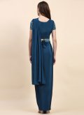 Embroidered Satin Silk Blue Trendy Saree - 1