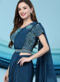 Embroidered Satin Silk Blue Trendy Saree - 2