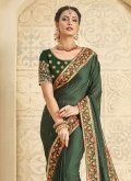 Embroidered Satin Silk Green Classic Designer Saree - 1