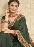 Embroidered Satin Silk Green Classic Designer Saree - 2