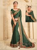 Embroidered Satin Silk Green Classic Designer Saree - 3