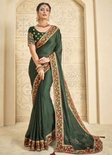 Embroidered Satin Silk Green Classic Designer Saree