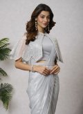 Embroidered Shimmer Georgette Grey Contemporary Saree - 1