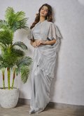 Embroidered Shimmer Georgette Grey Contemporary Saree - 3
