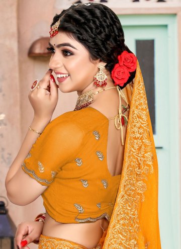 Embroidered Shimmer Orange Contemporary Saree