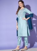 Embroidered Silk Aqua Blue Trendy Salwar Kameez - 3