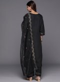 Embroidered Silk Blend Black Palazzo Suit - 1