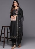 Embroidered Silk Blend Black Palazzo Suit - 2