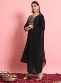 Embroidered Silk Blend Black Pant Style Suit - 3