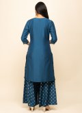 Embroidered Silk Blend Blue Salwar Suit - 1