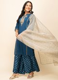 Embroidered Silk Blend Blue Salwar Suit - 2