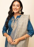 Embroidered Silk Blend Blue Salwar Suit - 3