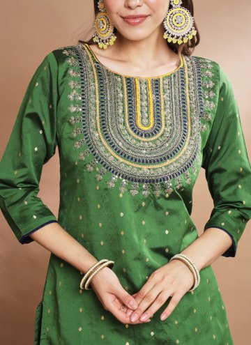 Embroidered Silk Blend Green Salwar Suit