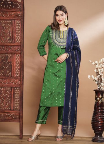 Embroidered Silk Blend Green Salwar Suit