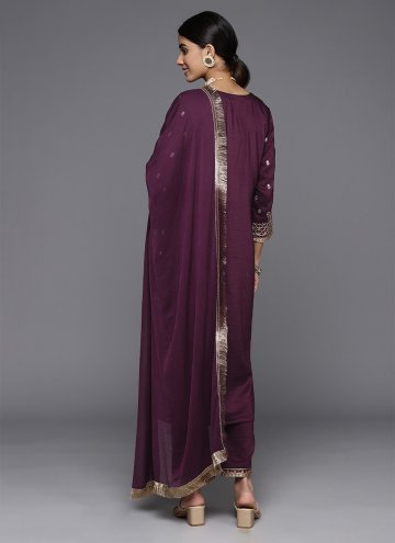 Embroidered Silk Blend Purple Salwar Suit