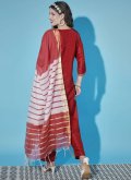 Embroidered Silk Blend Red Pant Style Suit - 1