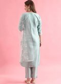 Embroidered Silk Blend Sea Green Pant Style Suit - 1