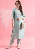 Embroidered Silk Blend Sea Green Pant Style Suit - 2