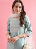 Embroidered Silk Blend Sea Green Pant Style Suit - 4