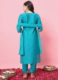 Embroidered Silk Blend Turquoise Salwar Suit - 1