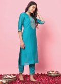 Embroidered Silk Blend Turquoise Salwar Suit - 2