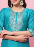 Embroidered Silk Blend Turquoise Salwar Suit - 3