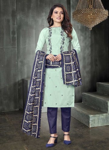 Embroidered Silk Blue Straight Salwar Suit