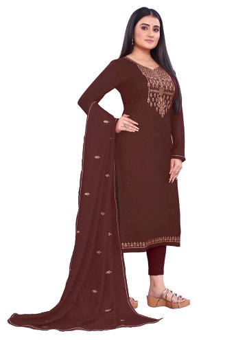 Embroidered Silk Brown Straight Salwar Suit