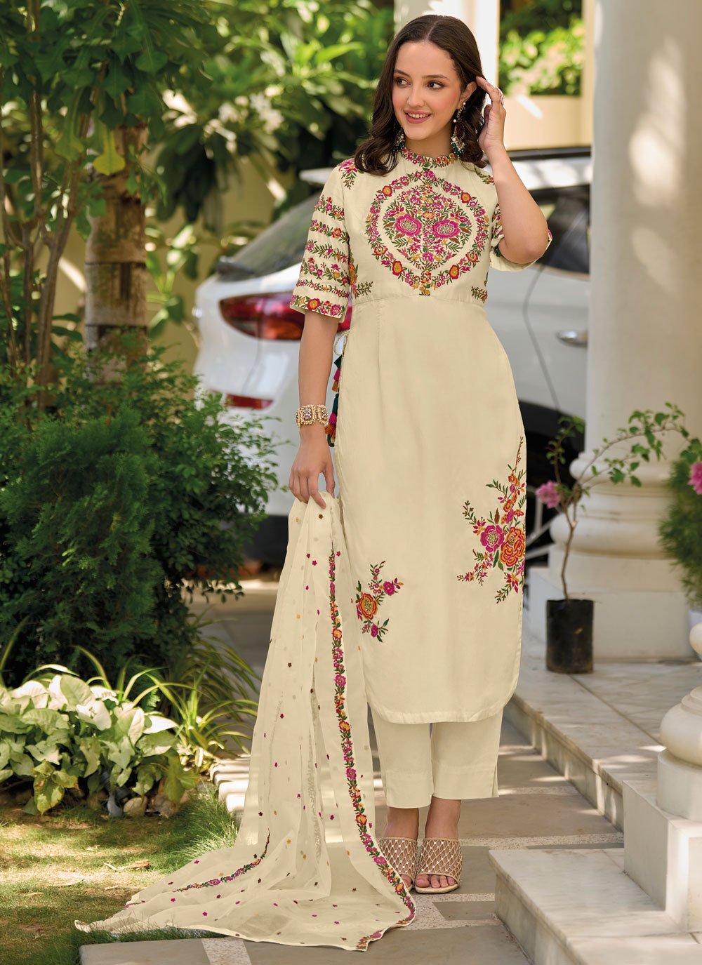 Embroidered Art Silk Salwar Kameez - Indian Dress - C902C | Fabricoz USA
