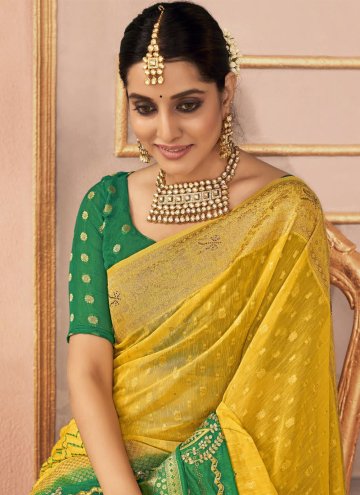 Embroidered Silk Green and Mustard Trendy Saree