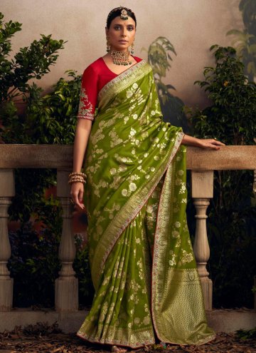 Embroidered Silk Green Classic Designer Saree