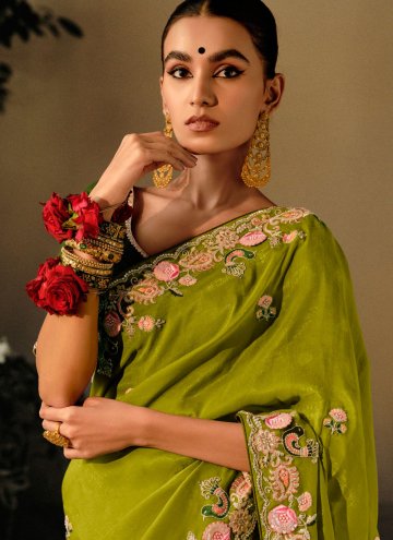 Embroidered Silk Green Trendy Saree