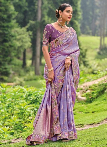 Embroidered Silk Lavender Contemporary Saree