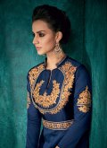 Embroidered Silk Navy Blue Gown - 2