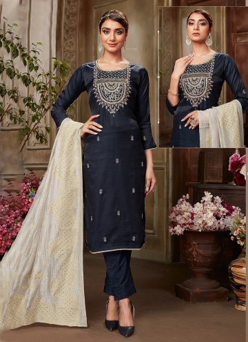Embroidered Silk Navy Blue Trendy Salwar Suit
