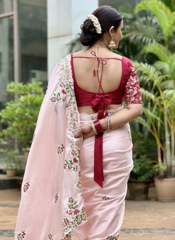 Embroidered Silk Pink Contemporary Saree