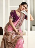 Embroidered Silk Pink Designer Saree - 1