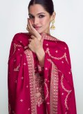 Embroidered Silk Pink Palazzo Suit - 1
